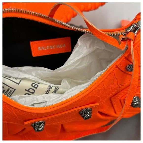 Balenciaga LE CAGOLE shoulder bag in neon orange lambskin, leather NWT - Picture 3 of 6